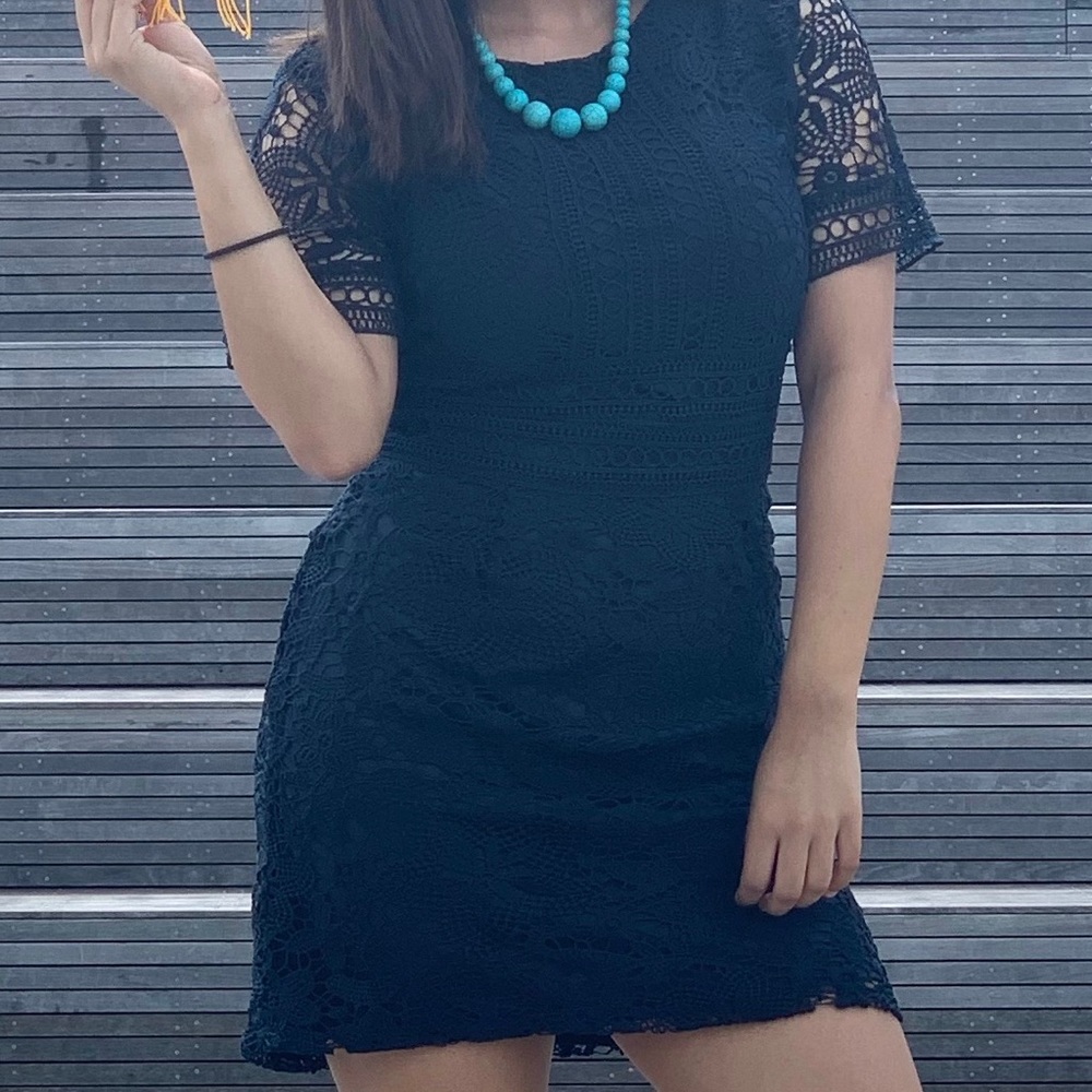 Classy Navy Blue Lace Dress